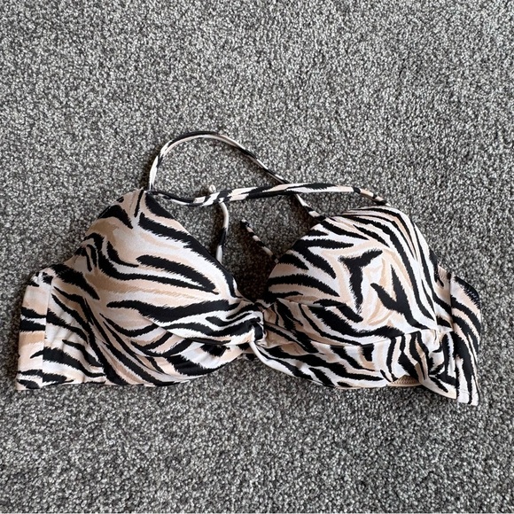NWT Shade & Shore Black Tan and White Zebra Twist Front Padded Bikini Top - Picture 8 of 12